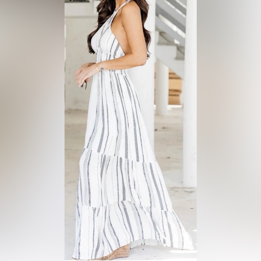 Pink Lily Boho Maxi Dress Backless 
Textured Striped Black & White 
Size Small